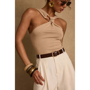 12th Tribe Azula Tan Embellished Halter Top Size LL